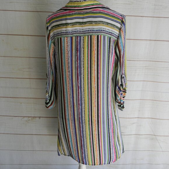 Melissa Paige Striped Mini Shirt Dress Multicolor Size S COLLAR BUTTON DOWN - Picture 3 of 5